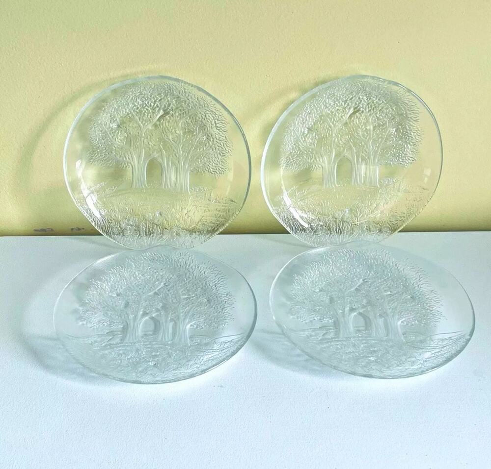 4 Vtg 80s Studio Nova Sun Valley Salad Plates 7.75" Tree Embossed Germany